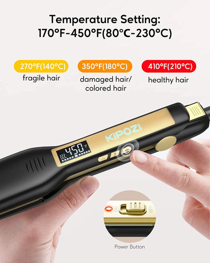 KIPOZI Professional Titanium Flat Iron Hair Straightener with Digital LCD Display Dual Voltage Instant Heating Curling Iron
