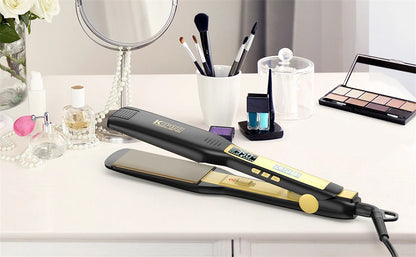 KIPOZI Professional Titanium Flat Iron Hair Straightener with Digital LCD Display Dual Voltage Instant Heating Curling Iron