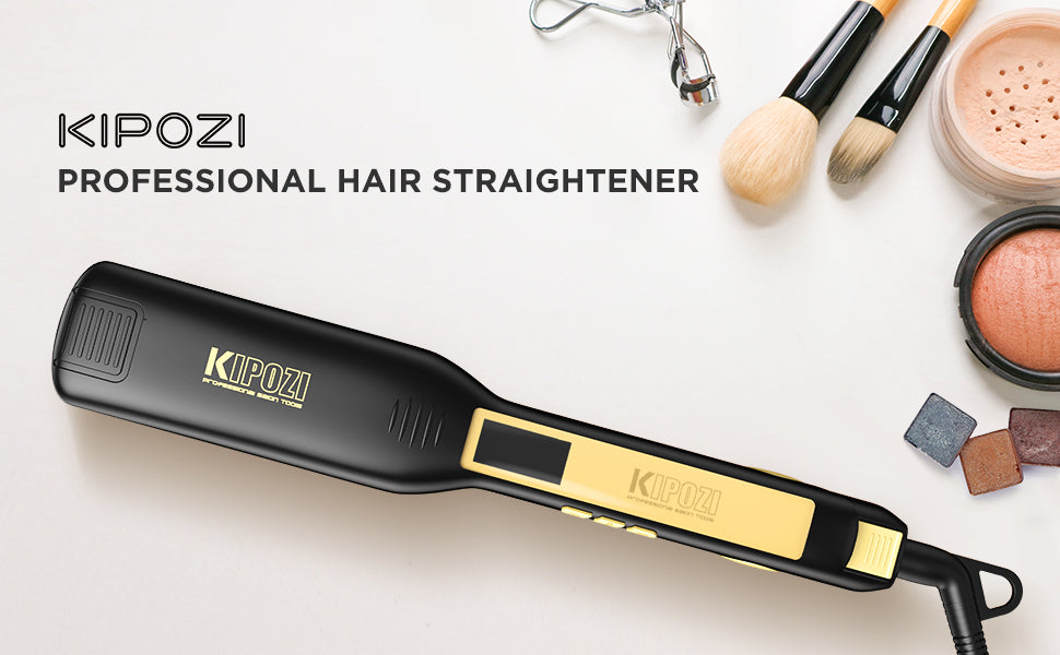 KIPOZI Professional Titanium Flat Iron Hair Straightener with Digital LCD Display Dual Voltage Instant Heating Curling Iron
